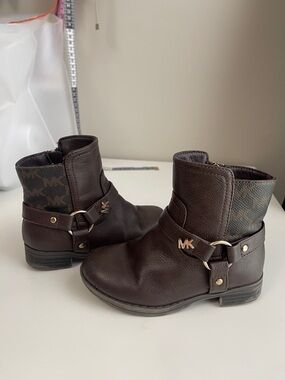 Michael Kors Dark Brown Kids Logo Harness Ankle Boots